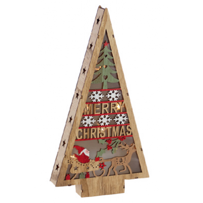 Χριστουγεννιάτικο Διακοσμητικό Ξύλινο Φωτιζόμενο Δεντράκι 34,5x17x3,5cm