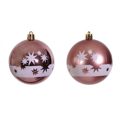 Ρόζ Μάτ Και Γυαλιστερή Πλαστική Χριστουγεννιάτικη Μπάλα 8cm Σέτ 6 Τεμαχίων 2 Χρώματα