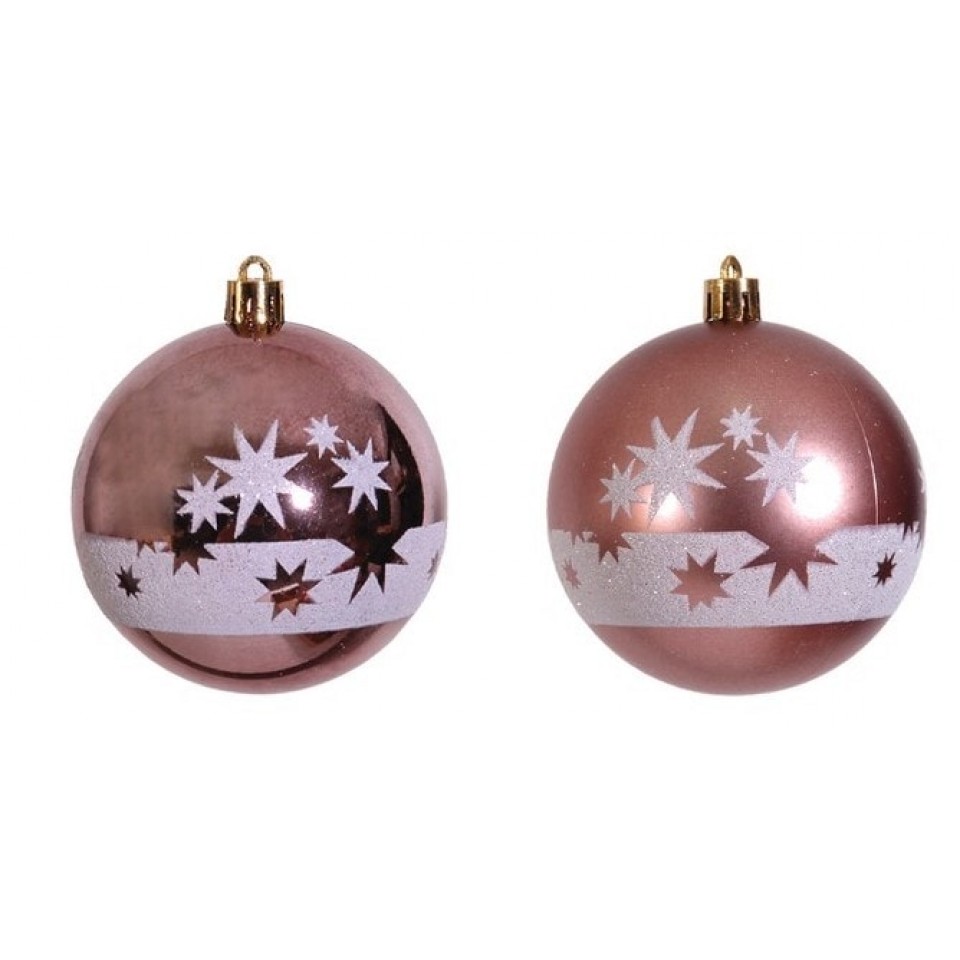 Ρόζ Μάτ Και Γυαλιστερή Πλαστική Χριστουγεννιάτικη Μπάλα 8cm .Σέτ 6 Τεμαχίων 2 Χρώματα