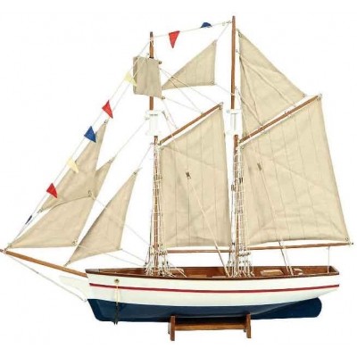 Ξύλινο Παραδοσιακό Καράβι 70cm Χρώμα Λευκό Μπλέ