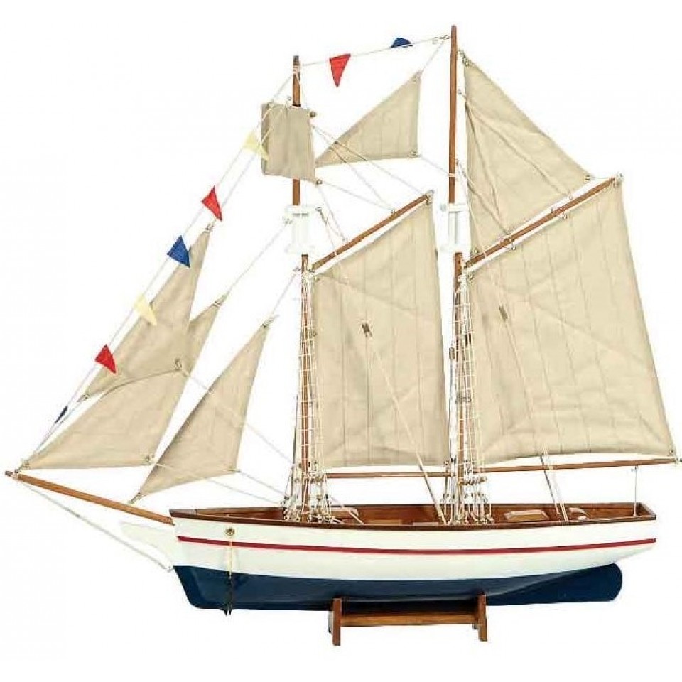 Ξύλινο Παραδοσιακό Καράβι  Χρώμα Λευκό - Μπλέ 90 x 17 x 82(h)cm