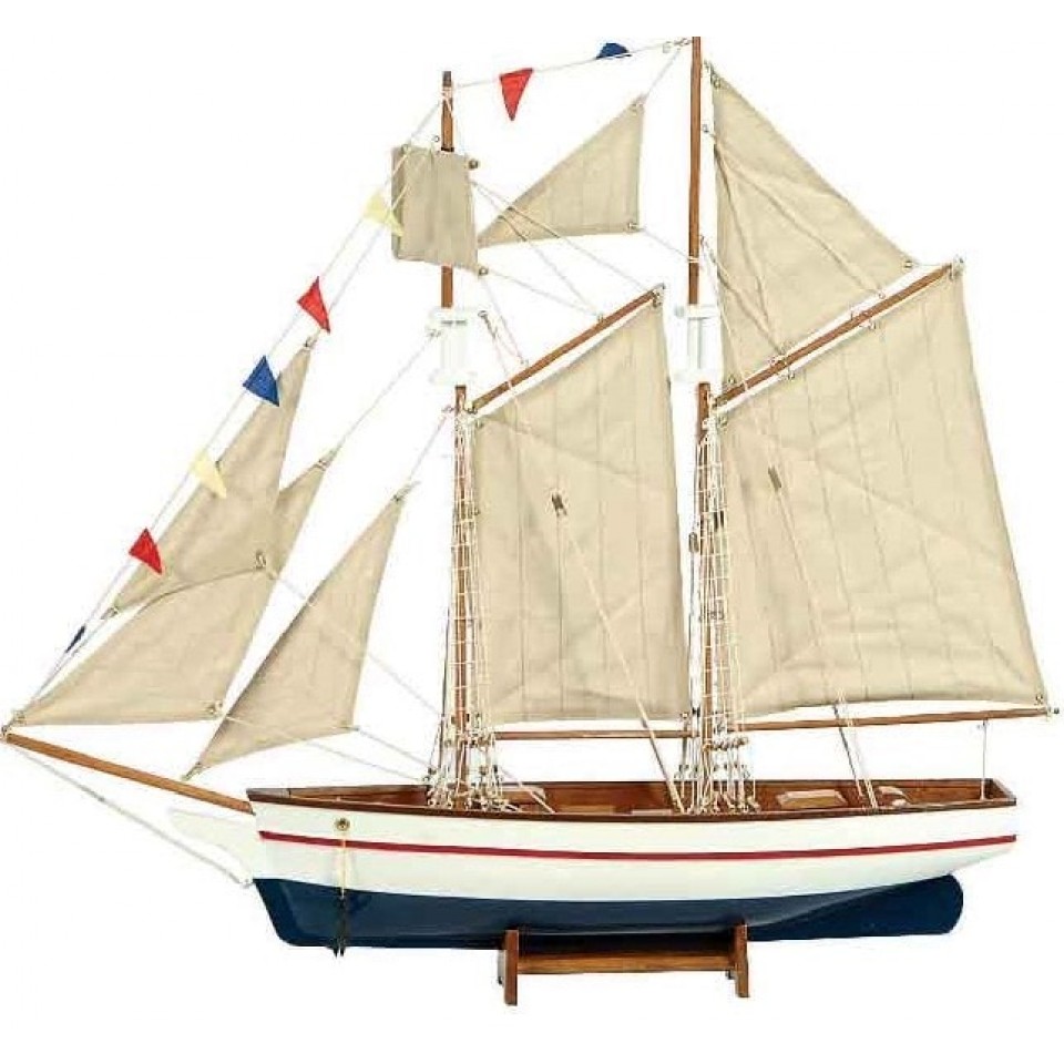 Ξύλινο Παραδοσιακό Καράβι Χρώμα Λευκό - Μπλέ 120 x 19 x 110(h)cm