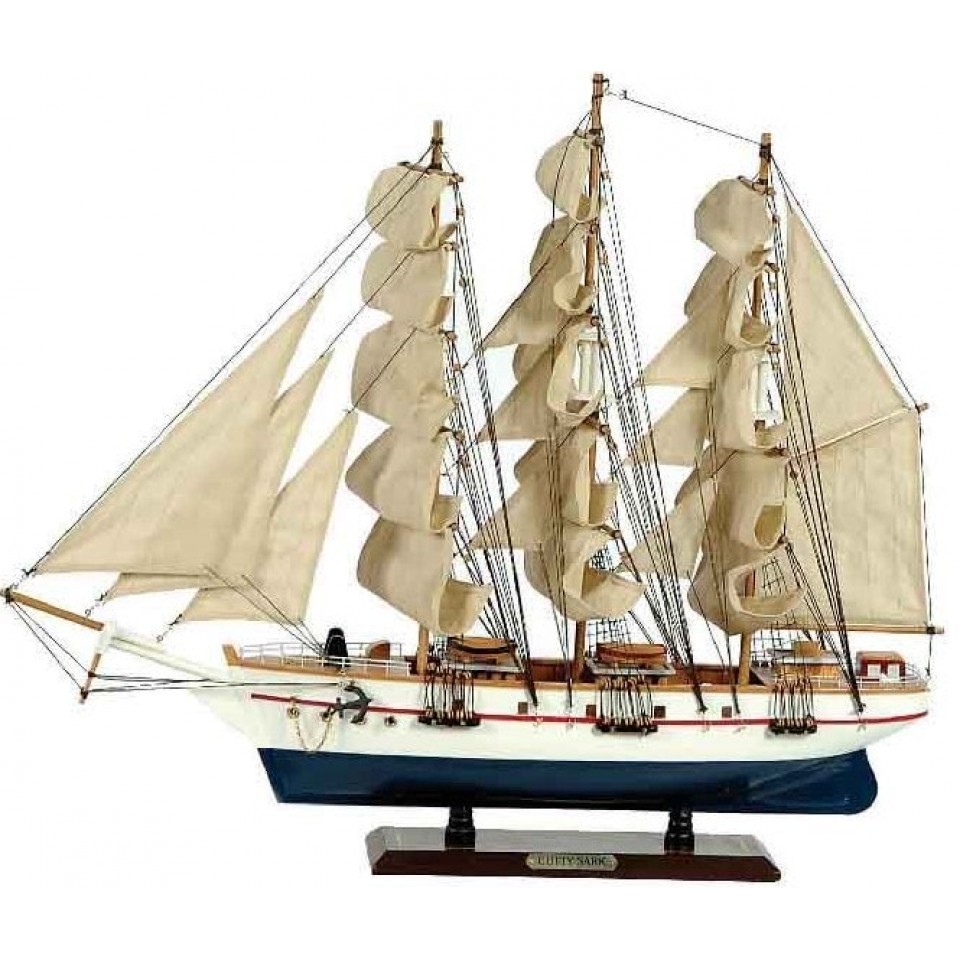 Ξύλινο Παραδοσιακό Καράβι 50 x 10 x 45 (H) cm Χρώμα Λευκό - Μπλέ
