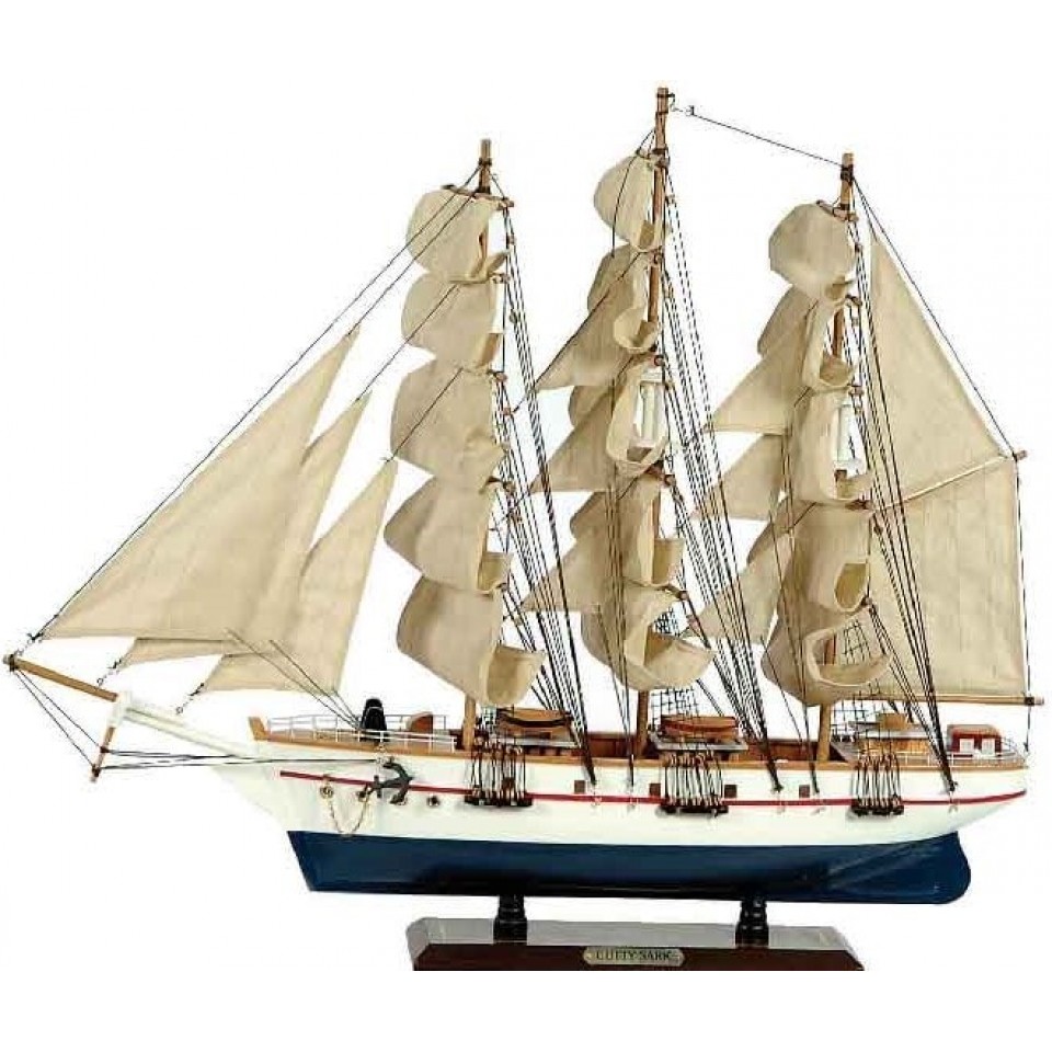 Ξύλινο Παραδοσιακό Καράβι 50 x 10 x 45 (H) cm Χρώμα Λευκό-Μπλέ