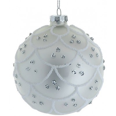 Λευκή Γυάλινη Χριστουγεννιάτικη Μπάλα 8cm / Σετ 6 τμχ