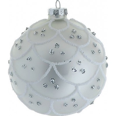 Λευκή Γυάλινη Χριστουγεννιάτικη Μπάλα 10cm / Σετ 4 τμχ