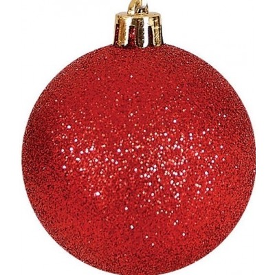 Κόκκινη Πλαστική Χριστουγεννιάτικη Μπάλα Με Glitter 6cm / Σετ 12 τμχ