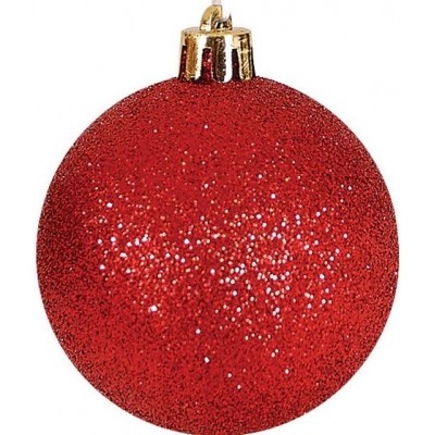 Κόκκινη Πλαστική Χριστουγεννιάτικη Μπάλα Με Glitter 4cm / Σετ 24 τμχ