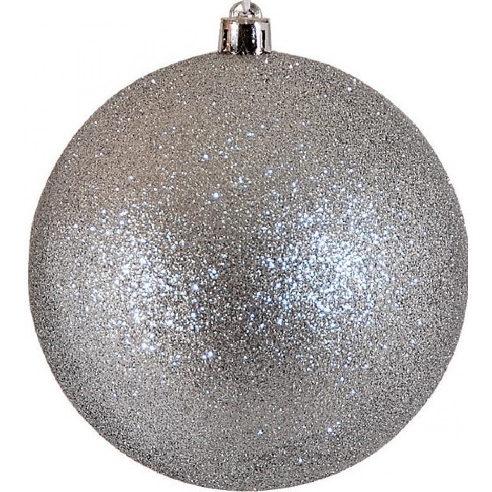 Ασημί Πλαστική Χριστουγεννιάτικη Μπάλα Με Γκλίτερ 10cm / Σετ 4 τμχ