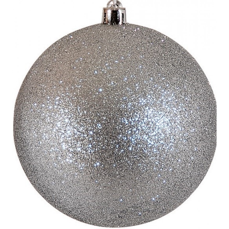 Ασημί Πλαστική Χριστουγεννιάτικη Μπάλα Με Γκλίτερ 8cm / Σετ 6 τμχ