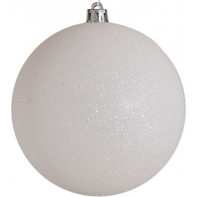 Λευκή Πλαστική Χριστουγεννιάτικη Μπάλα Με Γκλίτερ 6cm / Σετ 12 τμχ
