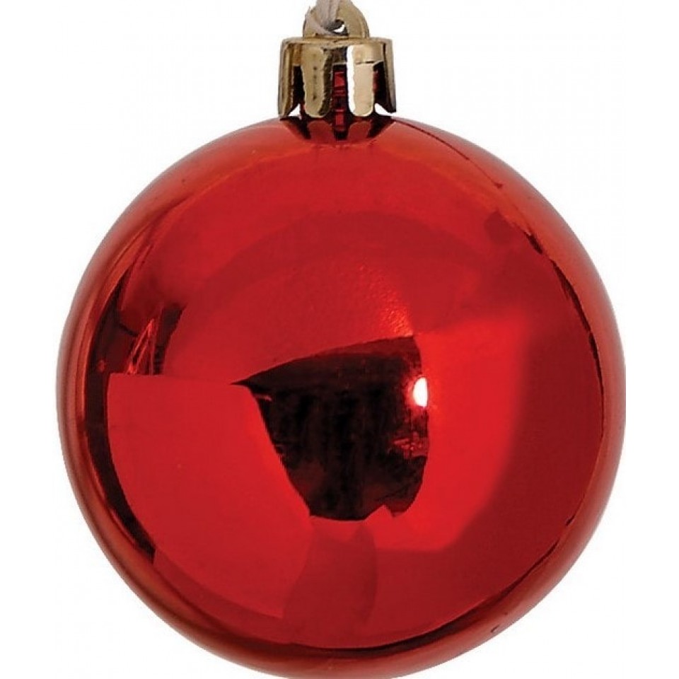 Κόκκινη Πλαστική Γυαλιστερή Χριστουγεννιάτικη Μπάλα 4cm / Σετ 24 τμχ