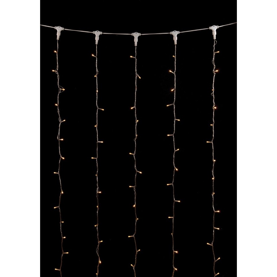 1000LED Σταθερή Συμμετρική Κουρτίνα Εξωτερικού Χώρου Ip44 Με Επέκταση 2μέτρα μήκος και ύψος 10μέτρα Διάφανο Καλώδιο/Θερμό Λαμπάκι