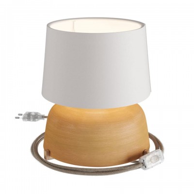 Κεραμικό Επιτραπέζιο Φωτιστικό Coppa με Καπέλο Athena, υφασμάτινο καλώδιο, διακοπτάκι και διπολικό φις White - Κεραμιδί - Λευκό Χωρίς Λάμπα