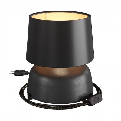 Κεραμικό Επιτραπέζιο Φωτιστικό Coppa με Καπέλο Athena, υφασμάτινο καλώδιο, διακοπτάκι και διπολικό φις Black - Μαυροπίνακας - Μαύρο Χωρίς Λάμπα