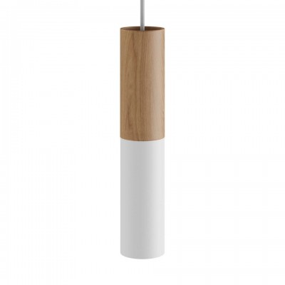 Κρεμαστό Φωτιστικό Σποτ Σωληνωτο Tub-E14 διπλό με Ξύλο και Μεταλλο - Made in Italy Matt White - Φυσικό - Λευκό ΜΑΤ Με Λάμπα