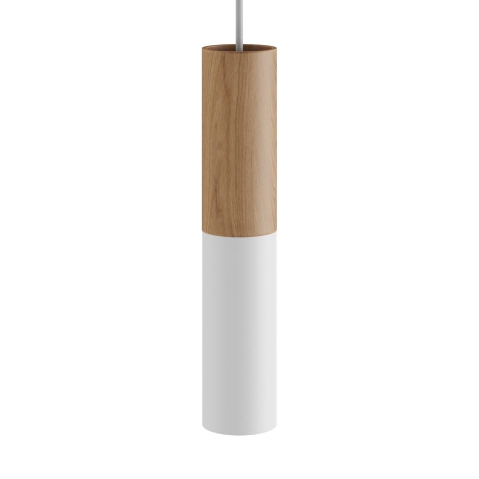 Κρεμαστό Φωτιστικό Σποτ Σωληνωτο Tub-E14 διπλό με Ξύλο και Μεταλλο - Made in Italy Matt White - Φυσικό - Λευκό ΜΑΤ Με Λάμπα