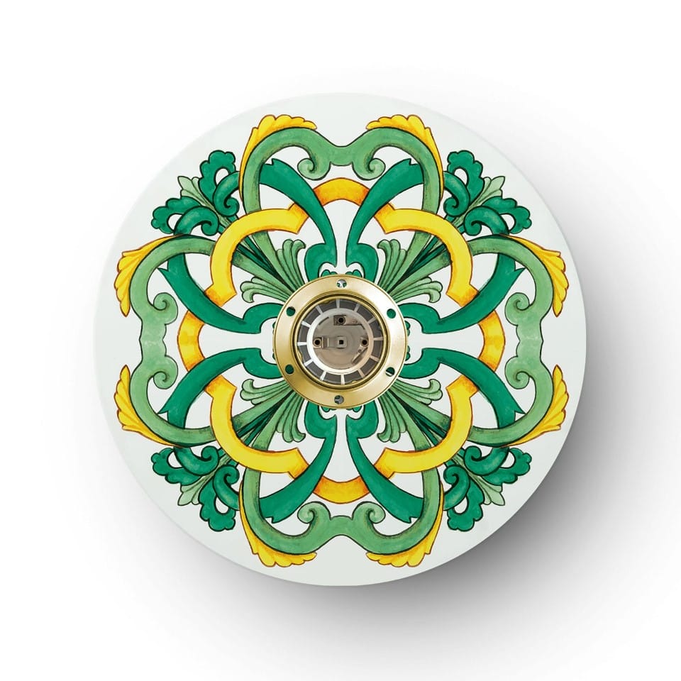 Φωτιστικό Τοίχου ή Οροφής Fermaluce, με Μεταλλικό Καπέλο Πιάτο mini Ellepì Maioliche Green - Majolica Κίτρινο-Πράσινο Χωρίς Λάμπα