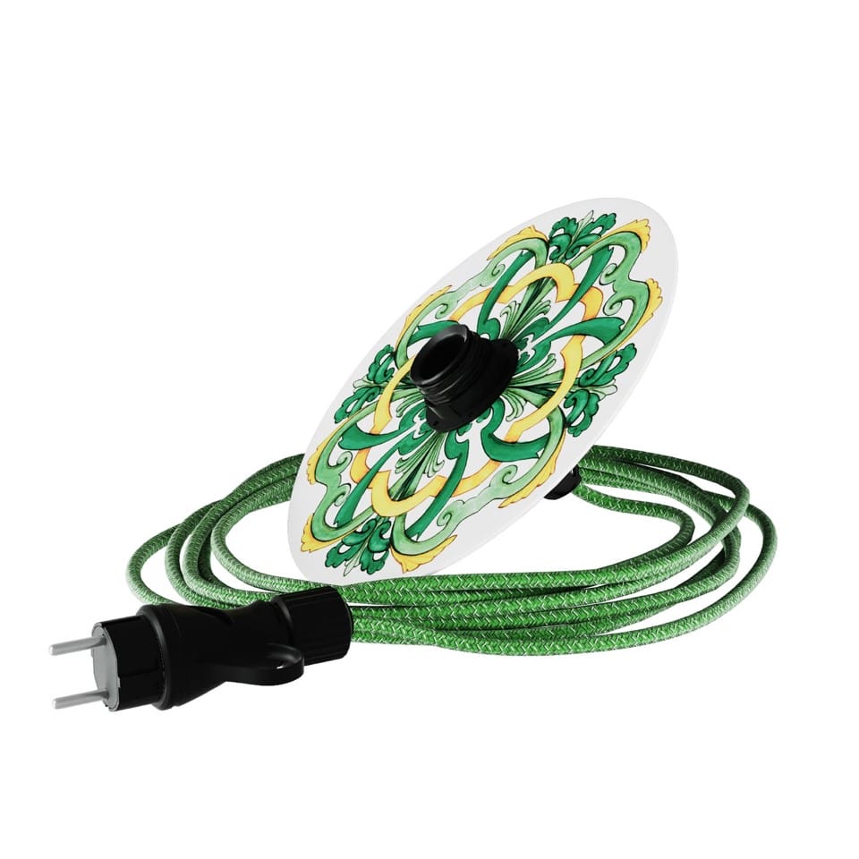 Φωτιστικό Εξωτερικού Χώρου Snake Eiva με Μεταλλικό Καπέλο Πιάτο mini Ellepì Maioliche, με στεγανό ντουί IP65 και φις Green - Majolica Κίτρινο-Πράσινο Χωρίς Λάμπα