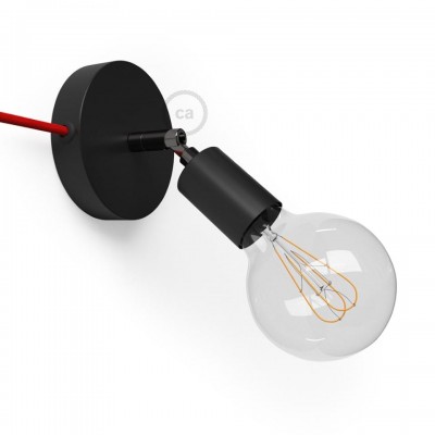 Μεταλλικό Φωτιστικό Spostaluce Κινητό 90° Μαύρο, με υφασμάτινο καλώδιο και ροζέτα με τρύπες στο πλάι Κόκκινο Βαμβάκι