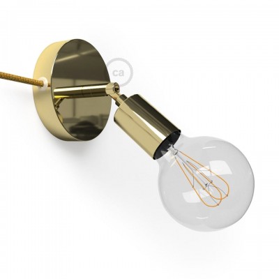 Μεταλλικό Φωτιστικό Spostaluce Κινητό 90° Χρυσό, με υφασμάτινο καλώδιο και ροζέτα με τρύπες στο πλάι Γυαλιστερό Χρυσό
