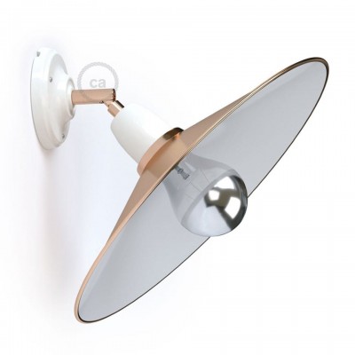 Φωτιστικό Τοίχου ή Οροφής Fermaluce 90° Glam, κινητή απλίκα πορσελάνης με μεταλλικό καπέλο Swing Copper - Λευκό - Χάλκινο