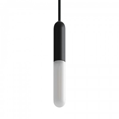 Κρεμαστό Φωτιστικό Μεταλλικό με υφασμάτινο καλώδιο και ντουί E14 P-Light - Made in Italy Μαύρο Με Λάμπα