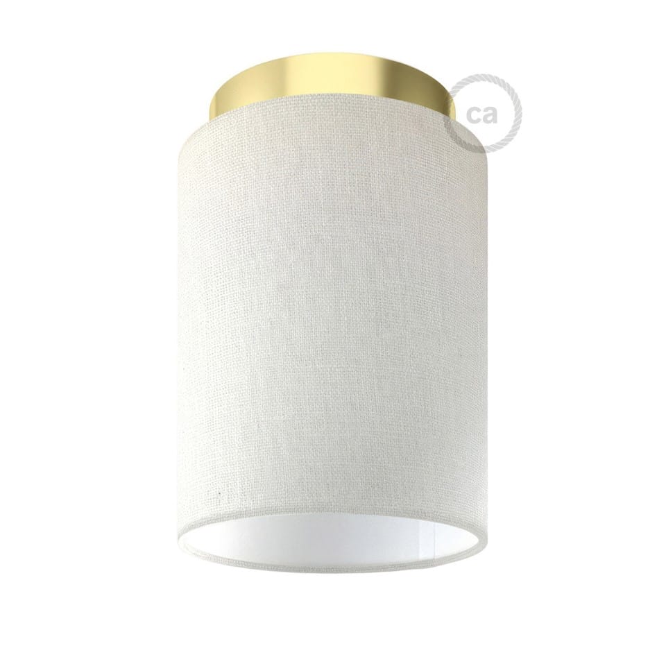 Φωτιστικό Τοίχου ή Οροφής Fermaluce Glam με Καπέλο, Ø 15cm Η18cm, μεταλλικό με ύφασμα White Raw Cotton - Χρυσό - Λευκό Χωρίς Λάμπα