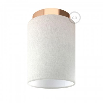 Φωτιστικό Οροφής Fermaluce Glam με Καπέλο, Ø 15cm Η18cm, μεταλλικό με ύφασμα White Raw Cotton - Χάλκινο - Λευκό Χωρίς Λάμπα