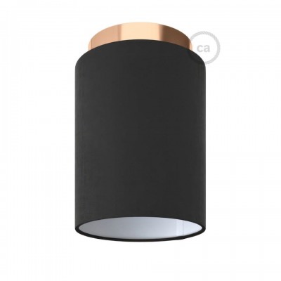 Φωτιστικό Τοίχου ή Οροφής Fermaluce Glam με Καπέλο, Ø 15cm Η18cm, μεταλλικό με ύφασμα Black Canvas - Χάλκινο - Μαύρο Χωρίς Λάμπα