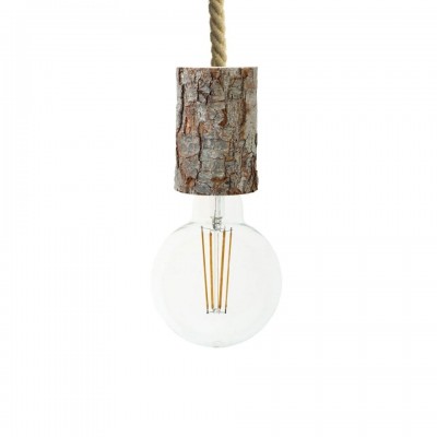 Κρεμαστό Φωτιστικό Ξύλινο με καλώδιο τριχιά XL και ντουί Κορμός Bark 11cm - Made in Italy Με Λάμπα