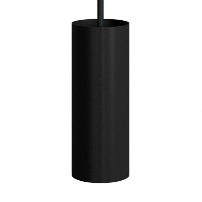 Κρεμαστό φωτιστικό με υφασμάτινο καλώδιο και μεταλλικό σωληνωτό σποτ Tub-E14 - Made in Italy Μαύρο Με Λάμπα