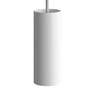 Κρεμαστό φωτιστικό με υφασμάτινο καλώδιο και μεταλλικό σωληνωτό σποτ Tub-E14 - Made in Italy Λευκό Με Λάμπα