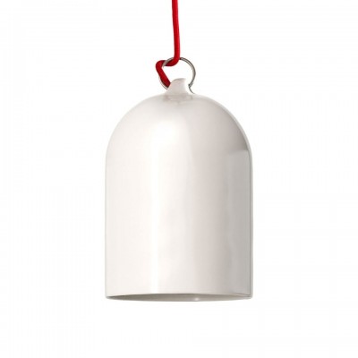 Κρεμαστό φωτιστικό με υφασμάτινο καλώδιο και κεραμική καμπάνα Mini Bell XS - Made in Italy Λευκό Γυαλιστερό Χωρίς Λάμπα