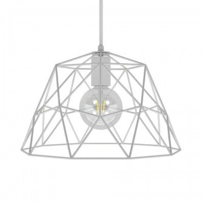 Κρεμαστό φωτιστικό με υφασμάτινο καλώδιο και μεταλλικό κλουβί Dome - Made in Italy Λευκό Χωρίς Λάμπα