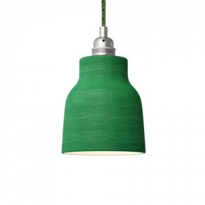 Κρεμαστό φωτιστικό με υφασμάτινο καλώδιο και κεραμικό καπέλο Βάζο - Made in Italy White - Πράσινο Evergreen - Λευκό Χωρίς Λάμπα
