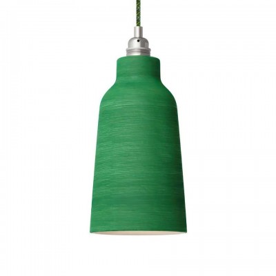 Κρεμαστό φωτιστικό με υφασμάτινο καλώδιο και κεραμικό καπέλο Μπουκάλι - Made in Italy White - Πράσινο Evergreen - Λευκό Χωρίς Λάμπα