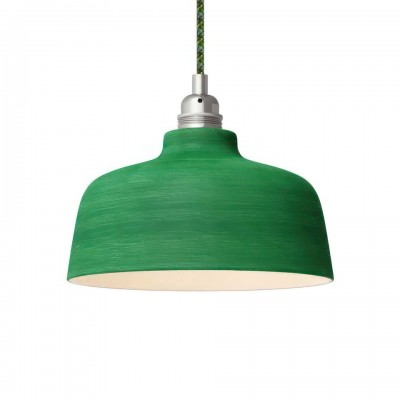 Κρεμαστό φωτιστικό με υφασμάτινο καλώδιο και κεραμικό καπέλο Κύπελλο - Made in Italy White - Πράσινο Evergreen - Λευκό Χωρίς Λάμπα