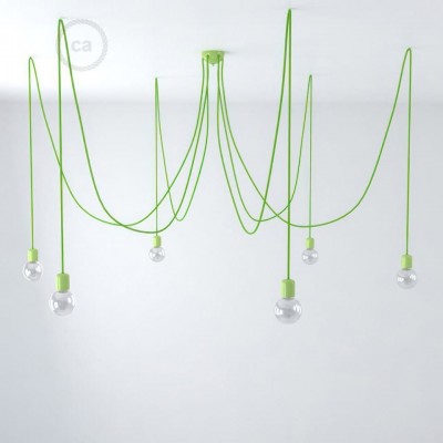 Κεραμικό Φωτιστικό Αράχνη, με 6 κρεμαστές λάμπες και υφασμάτινο καλώδιο, made in Italy Πράσινο Χωρίς Λάμπα