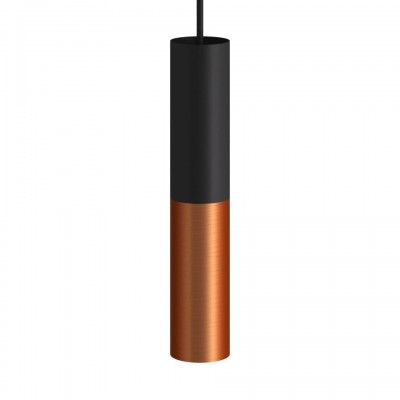 Κρεμαστό Σωληνωτό Φωτιστικό Σποτ Μεταλλικό Tub-E14 διπλό Μαύρο - Brushed copper - Χάλκινο Αντικέ Με Λάμπα