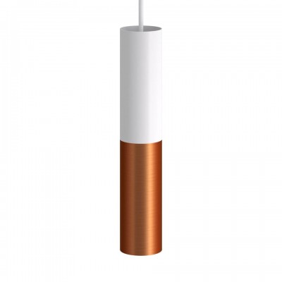 Κρεμαστό Σωληνωτό Φωτιστικό Σποτ Μεταλλικό Tub-E14 διπλό Λευκό ΜΑΤ - Brushed copper - Χάλκινο Αντικέ Με Λάμπα
