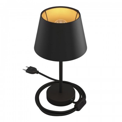 Επιτραπέζιο Φωτιστικό Μεταλλικό Alzaluce με Καπέλο Impero, με υφασμάτινο καλώδιο, διακοπτάκι και διπολικό φις Black Cinette - Ανθρακί - Μαύρος Πάνθηρας 20 cm