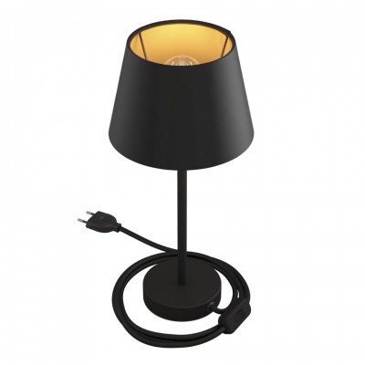 Επιτραπέζιο Φωτιστικό Μεταλλικό Alzaluce με Καπέλο Impero, με υφασμάτινο καλώδιο, διακοπτάκι και διπολικό φις Black Cinette - Ανθρακί - Μαύρος Πάνθηρας 25 cm