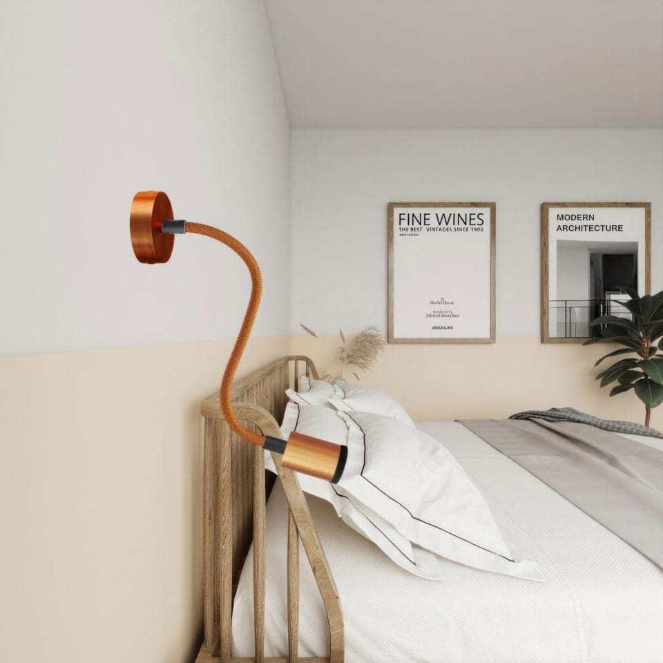 Φωτιστικό Τοίχου ή Οροφής Κινητό Σποτ Mini GU1d0 με εύκαμπτο σωλήνα Flex 30cm Χάλκινο Αντικέ Με Λάμπα