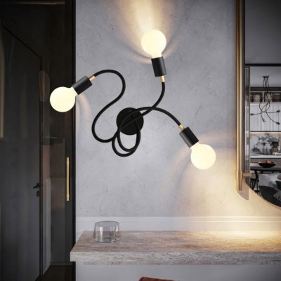 Φωτιστικό Τοίχου ή Οροφής Flex 60 cm 3φωτο για διάχυτο φως με λάμπες LED G95 Μαύρο Με Λάμπα