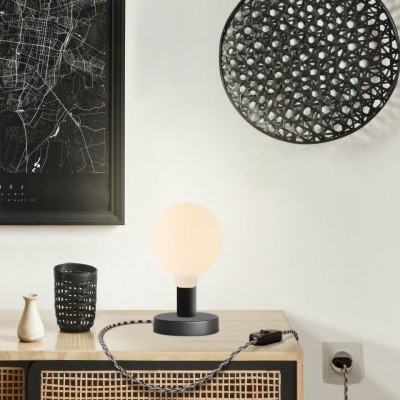 Επιτραπέζιο Φωτιστικό Μεταλλικό Posaluce Globe Μαύρο Διακοπτάκι