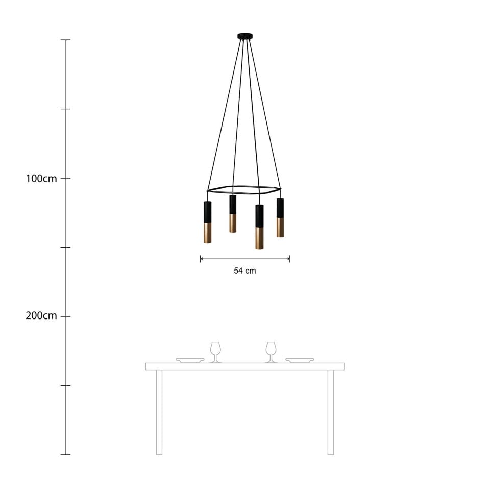 Κρεμαστό φωτιστικό 4φωτο Cage Tub-E14 Μαύρο - Brushed bronze - Μπρονζέ Με Λάμπα