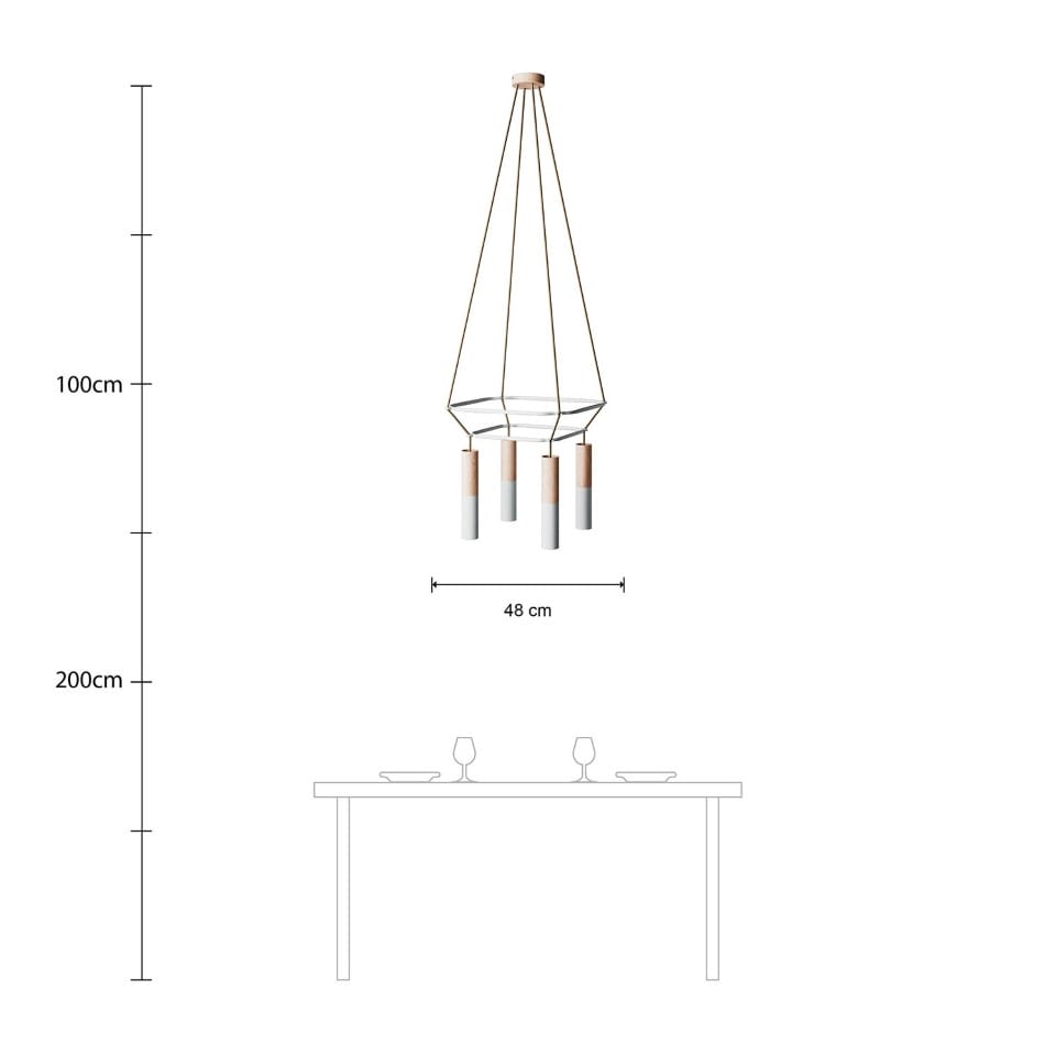 Κρεμαστό φωτιστικό 4φωτο Διπλό Cage Tub-E14 Matt White - Φυσικό - Λευκό ΜΑΤ Με Λάμπα
