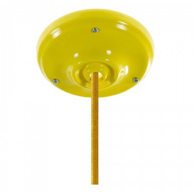 Κρεμαστό Φωτιστικό Πορσελάνινο Χρωματιστό με στριφτό υφασμάτινο καλώδιο - Made in Italy Κίτρινο Με Λάμπα