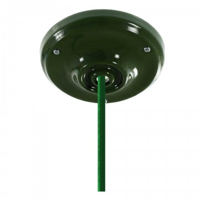 Κρεμαστό Φωτιστικό Πορσελάνινο Χρωματιστό με στριφτό υφασμάτινο καλώδιο - Made in Italy Πράσινο Με Λάμπα
